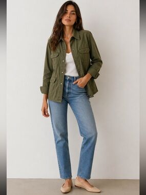 Jucca Olive Green Utility Jacket Snap Front Made in Italy — Size 44 (M)
